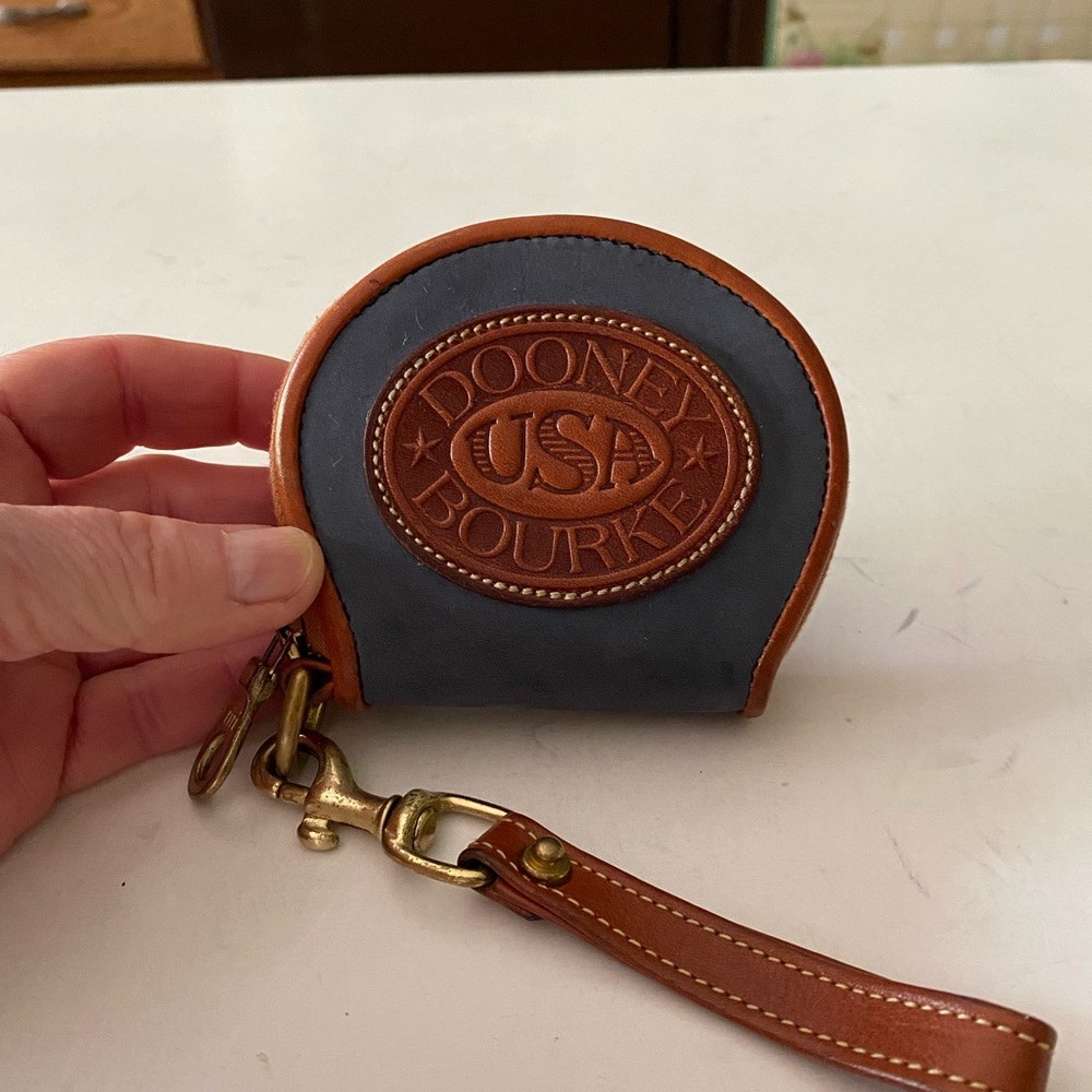 Vintage DB Bluish Gray Suede Brown Leather Coin Purse/Wristlet